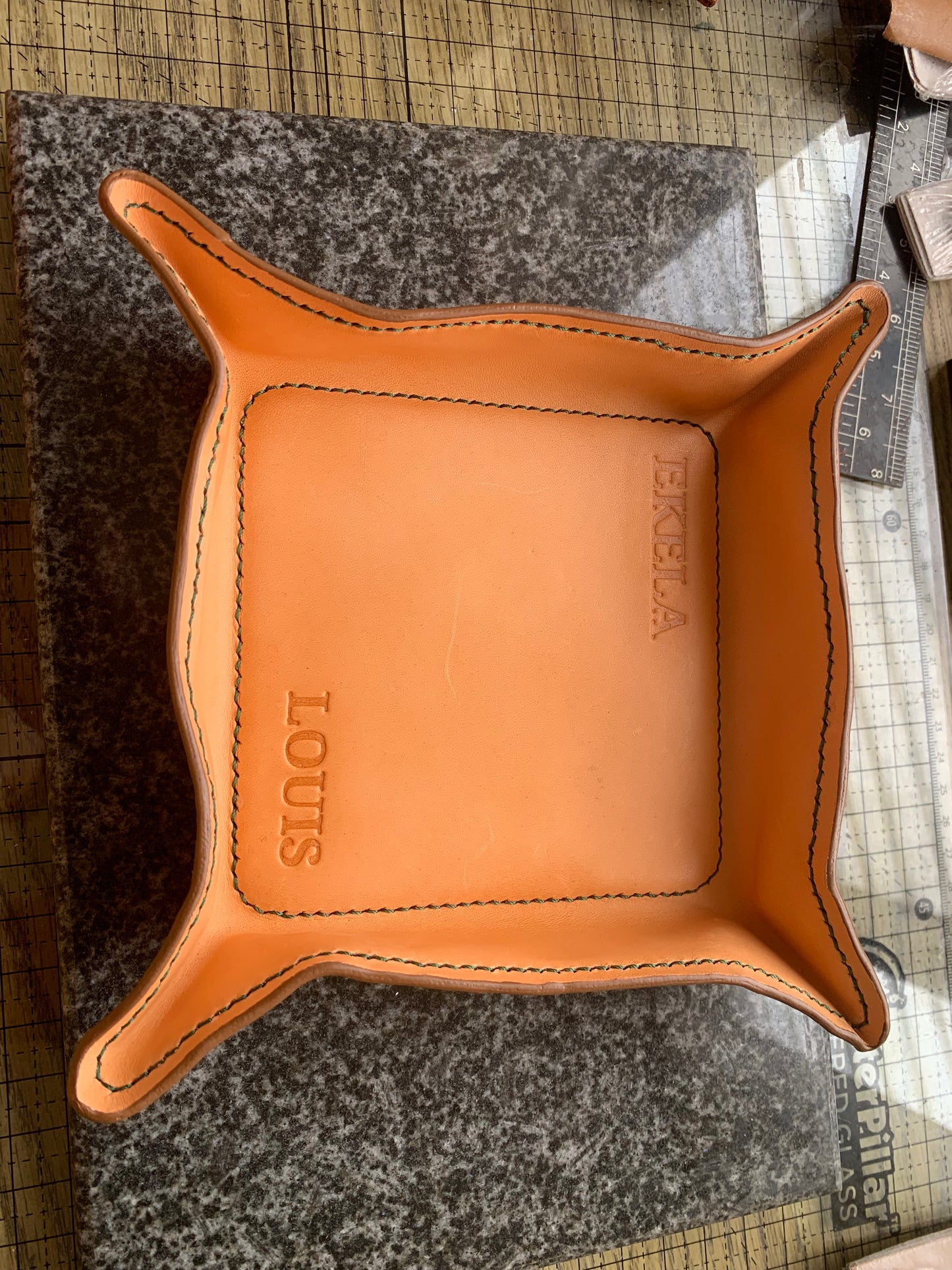 Handmade leather valet tray