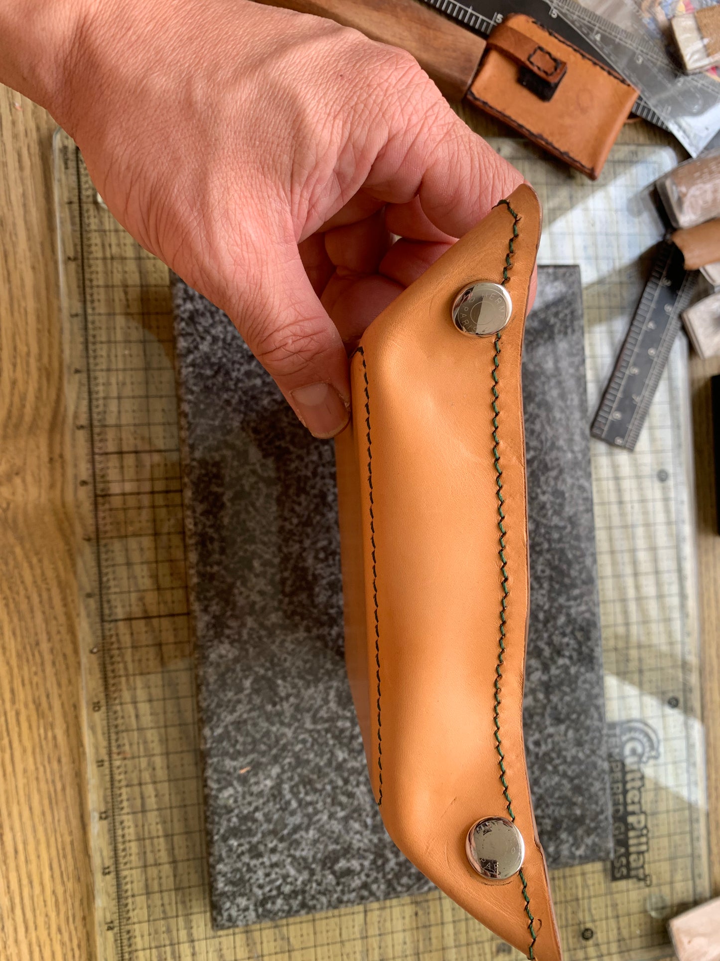 Handmade leather valet tray