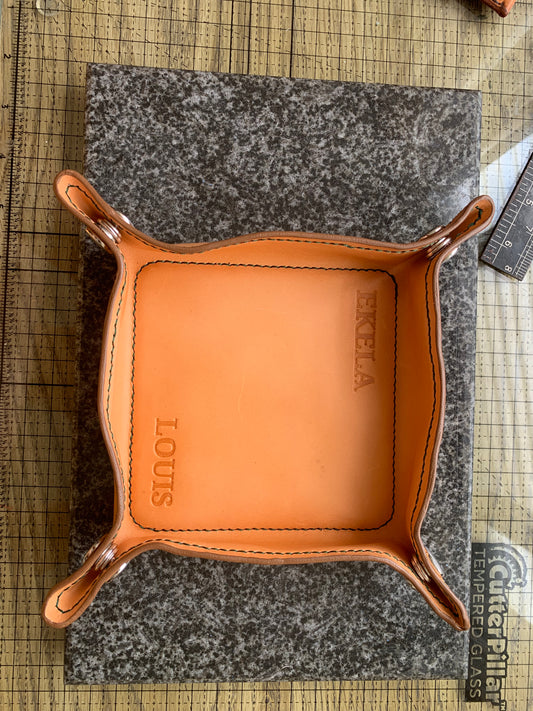 Handmade leather valet tray